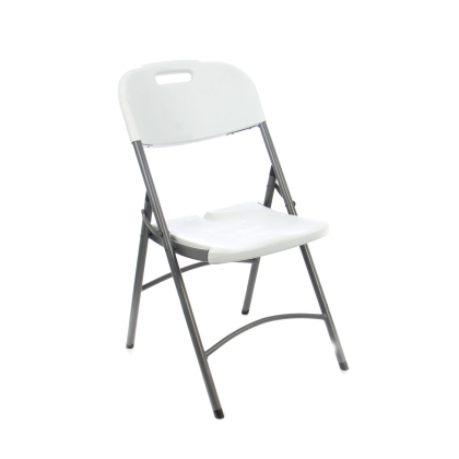 Chaise pliante blanche avec structure en métal et polyéthylène