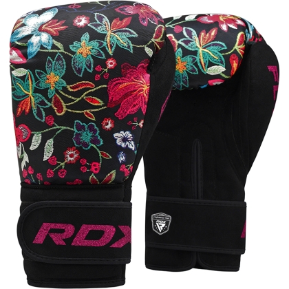 Чорні шкіряні боксерські рукавички RDX FL3 із квітковим орнаментом, 8 унцій