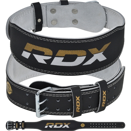 RDX Cintura per sollevamento pesi in pelle dorata media da 4 pollici