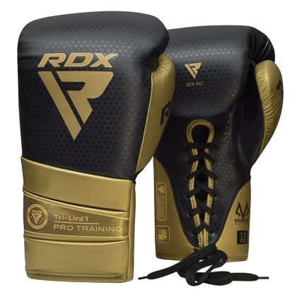 RDX L1 Mark Pro Guantes De Boxeo De Entrenamiento Con Gancho Y Lazo Negro / Dorado-10oz