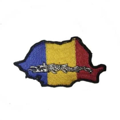 EMBROIDERED EMBLEM ROMANIA MAP T-SHIRTS AND THE DACIC WOLF FOR THE LEFT ARM
