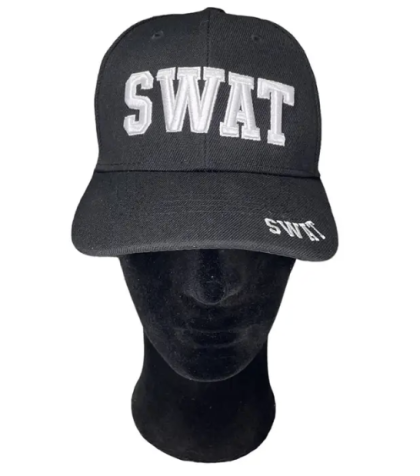 שחור SWAT כובע מלא עם כתיבה לבנה - MP1