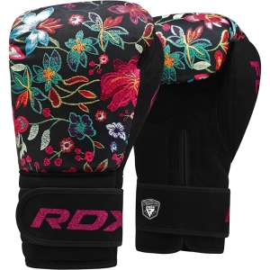 Черные кожаные боксерские перчатки RDX FL3 с цветочным принтом весом 8 унций X