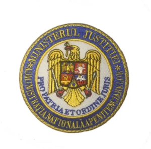 Gesticktes SCAI-Emblem des Justizministeriums – nationale Strafvollzugsverwaltung