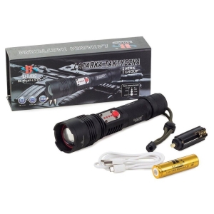 Aluminium flashlight, battery operated, tactical, military, Bailong, LED CREE XM-L T6, ZOOM, USB, adjustable, 400 m, 4.5×19.5-20.5 cm