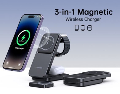 Incarcator wireless Choetech MagLeap 3 in 1 15W Magnetic wireless charger station for iPhone 12/13/14/15 series