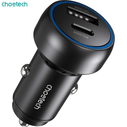 Cargador rápido para coche con dos puertos USB-C y USB-A de 60 W