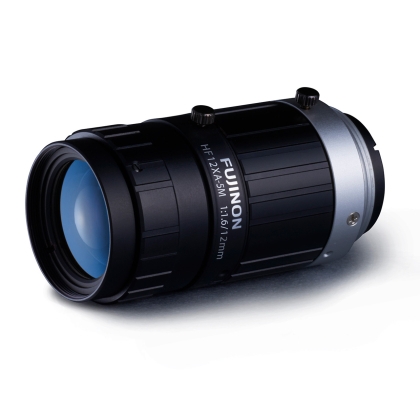 Fujinon HF12XA-5M 2/3" 12mm F1.6 Manual Iris C-Mount Lens, Compact Size, Low Distortion, 5 Megapixel Rated (for 3.45 Micrometre Pixel Pitch)