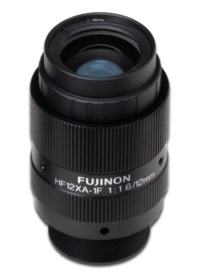 Fujinon HF12XA-1F 2/3" 12mm F1.6/F4/F8 Fixed Iris & Focus C-Mount Lens, Ruggedized Type, Compact Size, 5 Megapixel